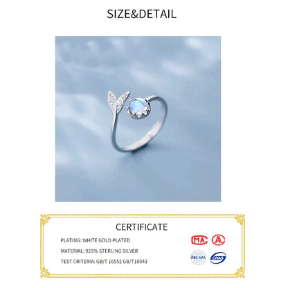 Silberring mit Mondstein, Blattdesign, 925 Sterling Silber, weißgoldplattiert, Damenring.