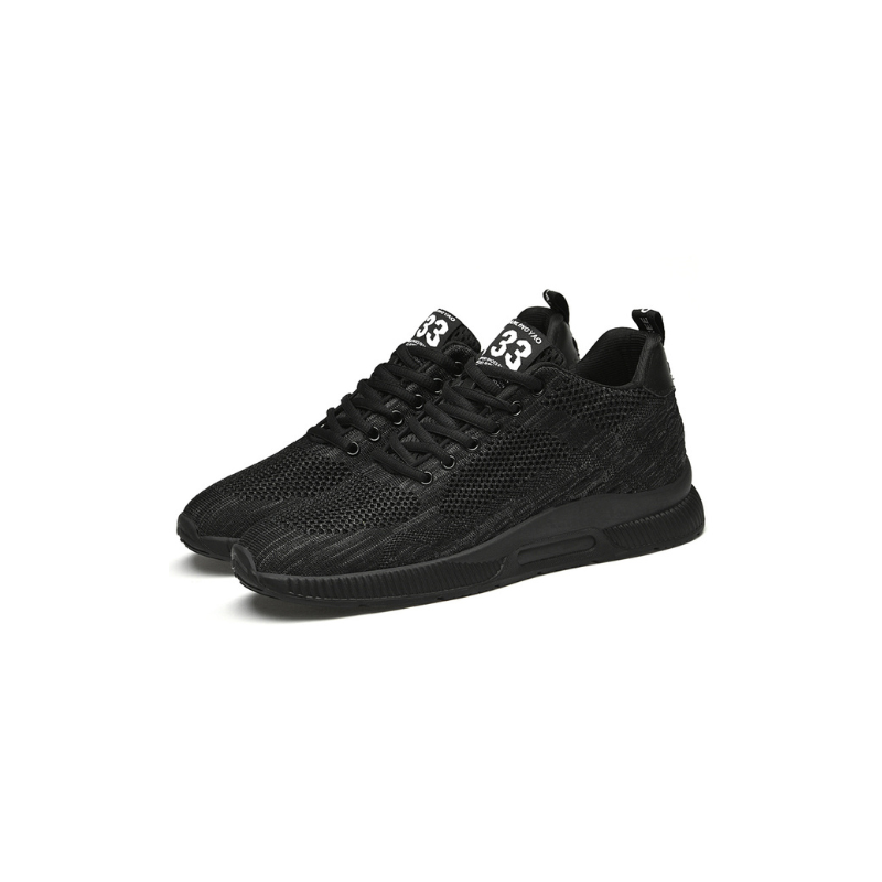 Schwarze Herren-Sneaker, atmungsaktives Mesh, sportlich, modisch, bequem, rutschfeste Sohle.