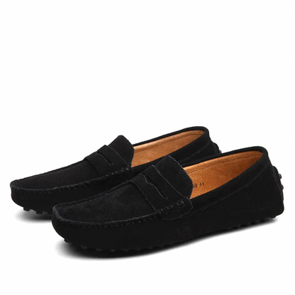 Schwarze Wildleder-Mokassins für Herren, rutschfeste Sohle, elegantes Design, bequem.