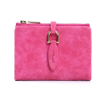 Rosa Wildleder-Geldbörse mit Reißverschluss, Damen-Portemonnaie, elegant, kompakt, modisch.