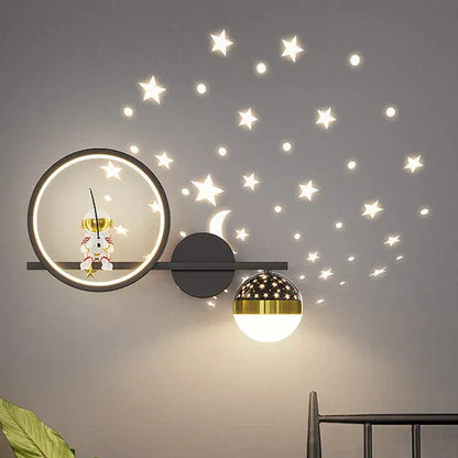 Wandleuchte Kinderzimmer Astronaut, LED, Sterne, Mond, Nachtlicht, modernes Design, Wanddeko
