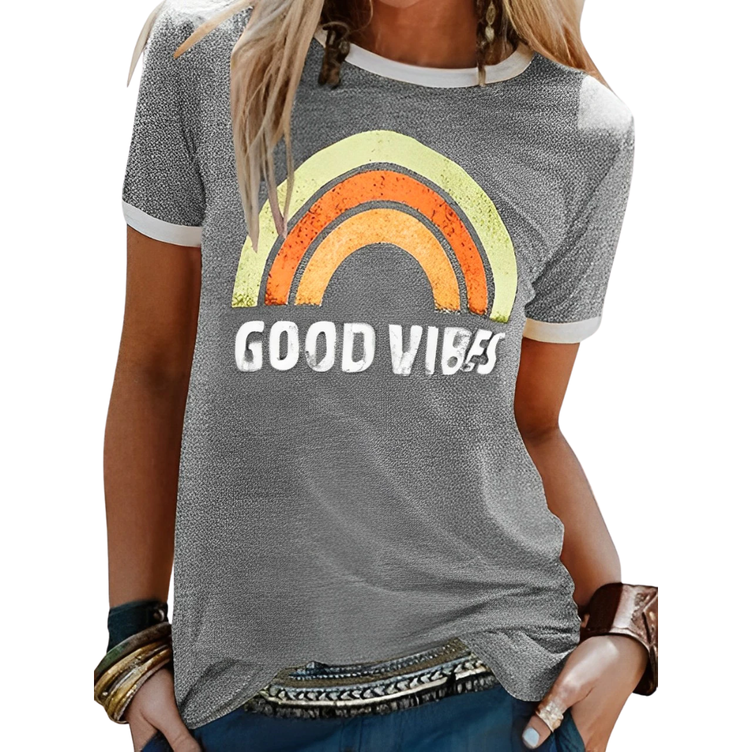 Dam T-shirt med regnbågsprint – Sunny