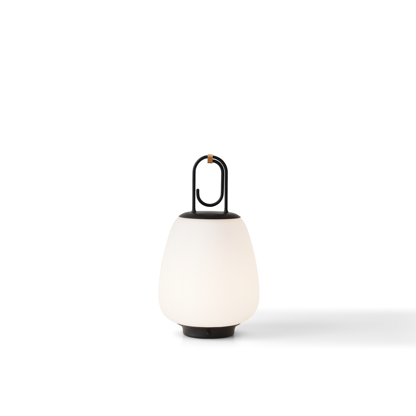 Moderne tragbare LED-Lampe, weiß, mit schwarzem Griff, für Innen- und Außenbeleuchtung.