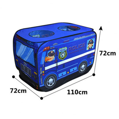 Blaues Spielzelt Kinder Polizei-Bus, 110x72x72 cm, faltbar, Indoor-Spielzeug.