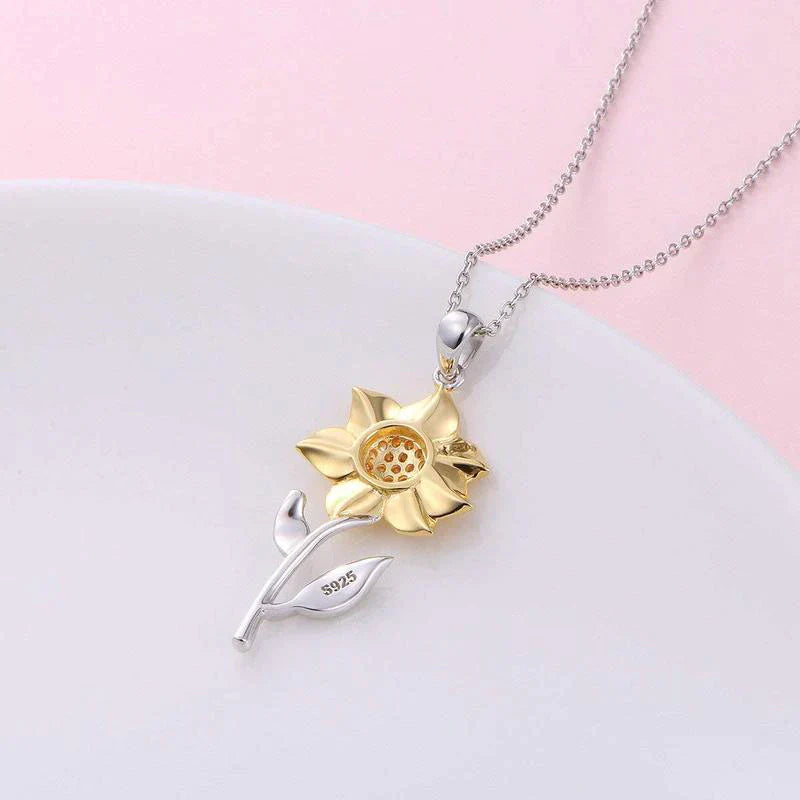 Silberkette mit goldener Sonnenblumen-Anhänger, 925 Sterling Silber, Damen Schmuck