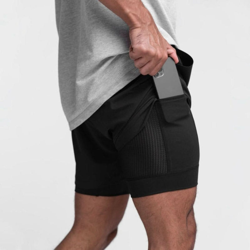 2-i-1 herrsportshorts, andningsbara med innershorts för träning - Noah