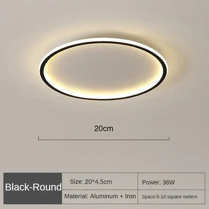 Runde schwarze LED-Deckenleuchte, 20cm, Aluminium, Eisen, 36W, modern, energiesparend.