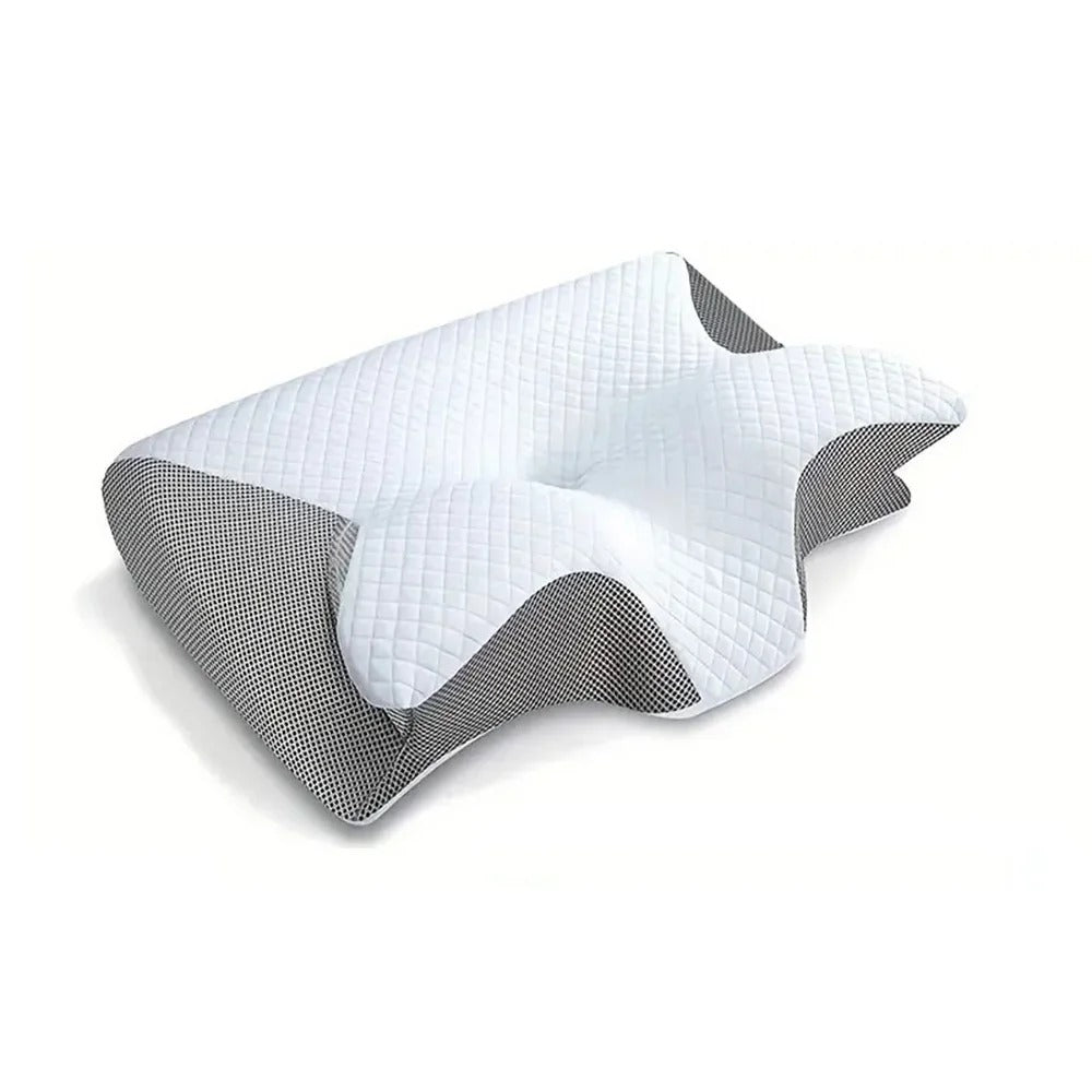 Orthopädisches Nackenstützkissen, ergonomisch, weiß, atmungsaktiv, für gesunden Schlaf.