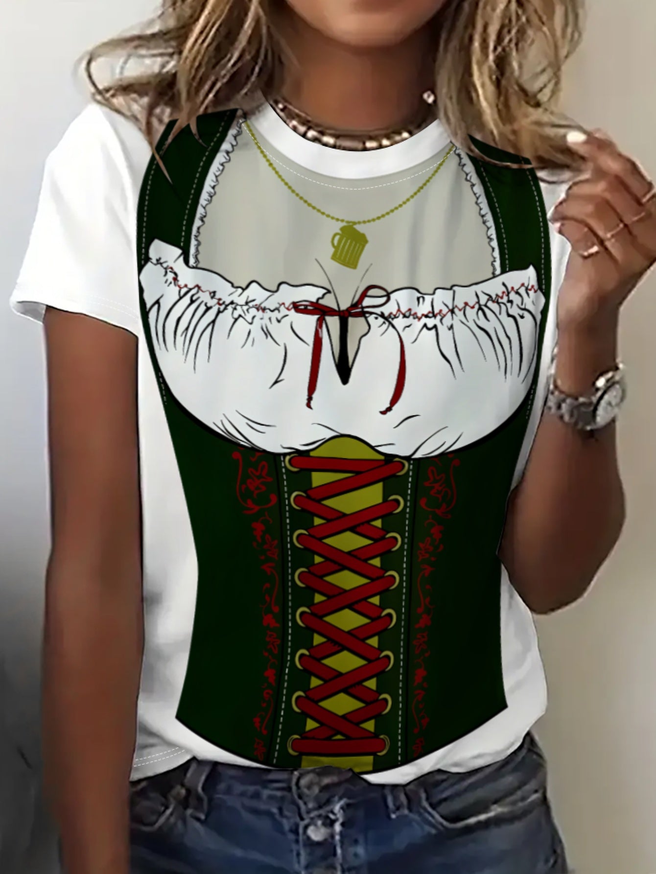 Damernas kortärmade t-shirt i dirndlstil – Anna Oktoberfest 2026