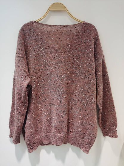 Rosa Damenpullover aus Strick, langärmelig, mit Pailletten, modisch, bequem, elegant.