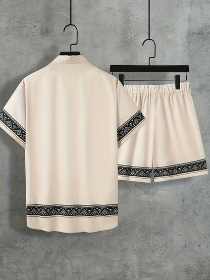 Boho sommarset för herrar, tvådelat: skjorta och shorts, avslappnat - Malik