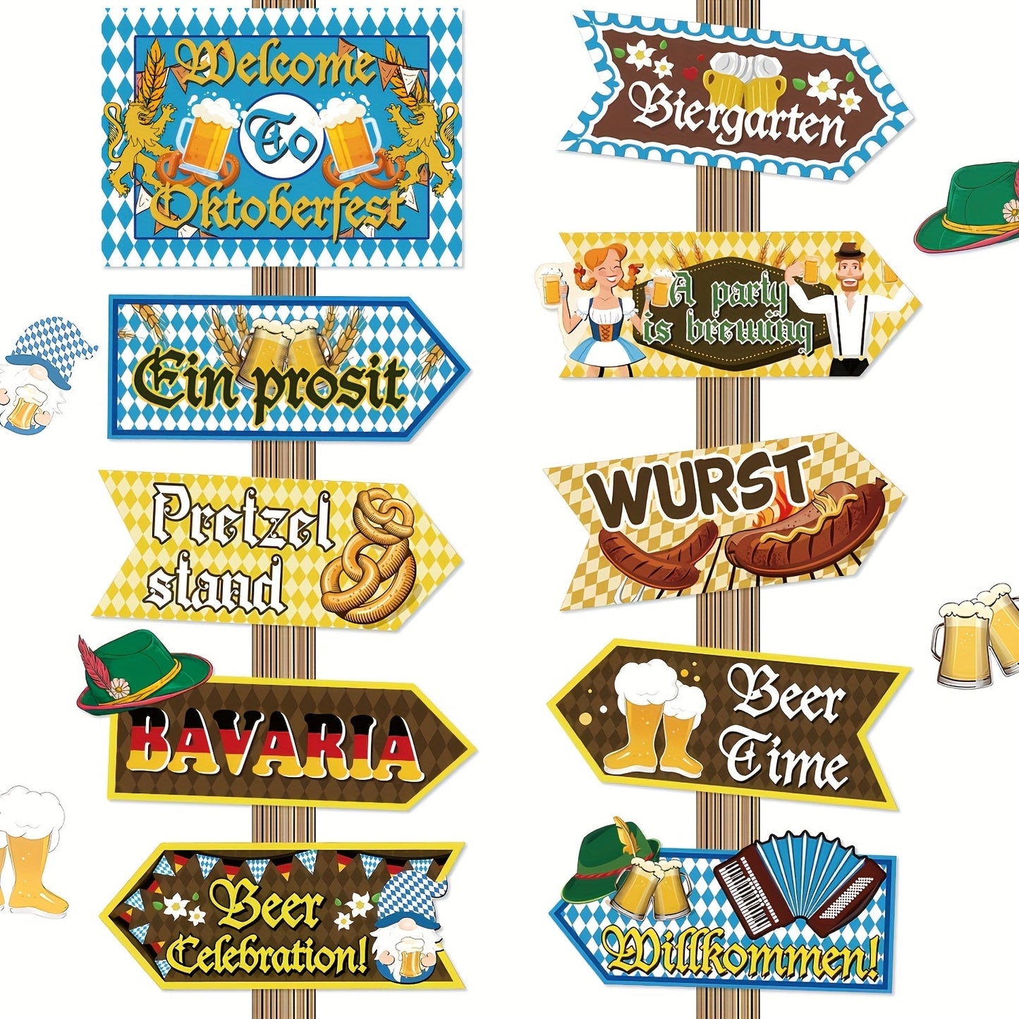 Oktoberfest Festdekoration skyltar 3 set (varje 10 stycken) – WiesnSkyltSet Oktoberfest 2026
