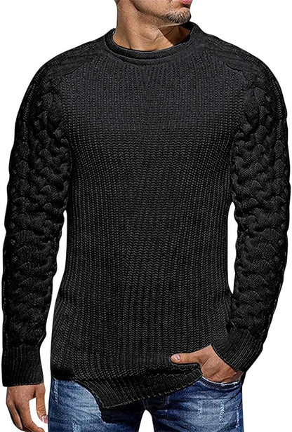 Männer Pullover schwarz Strickmuster, langarm, modisch, warm, Freizeitkleidung, Wintermode.