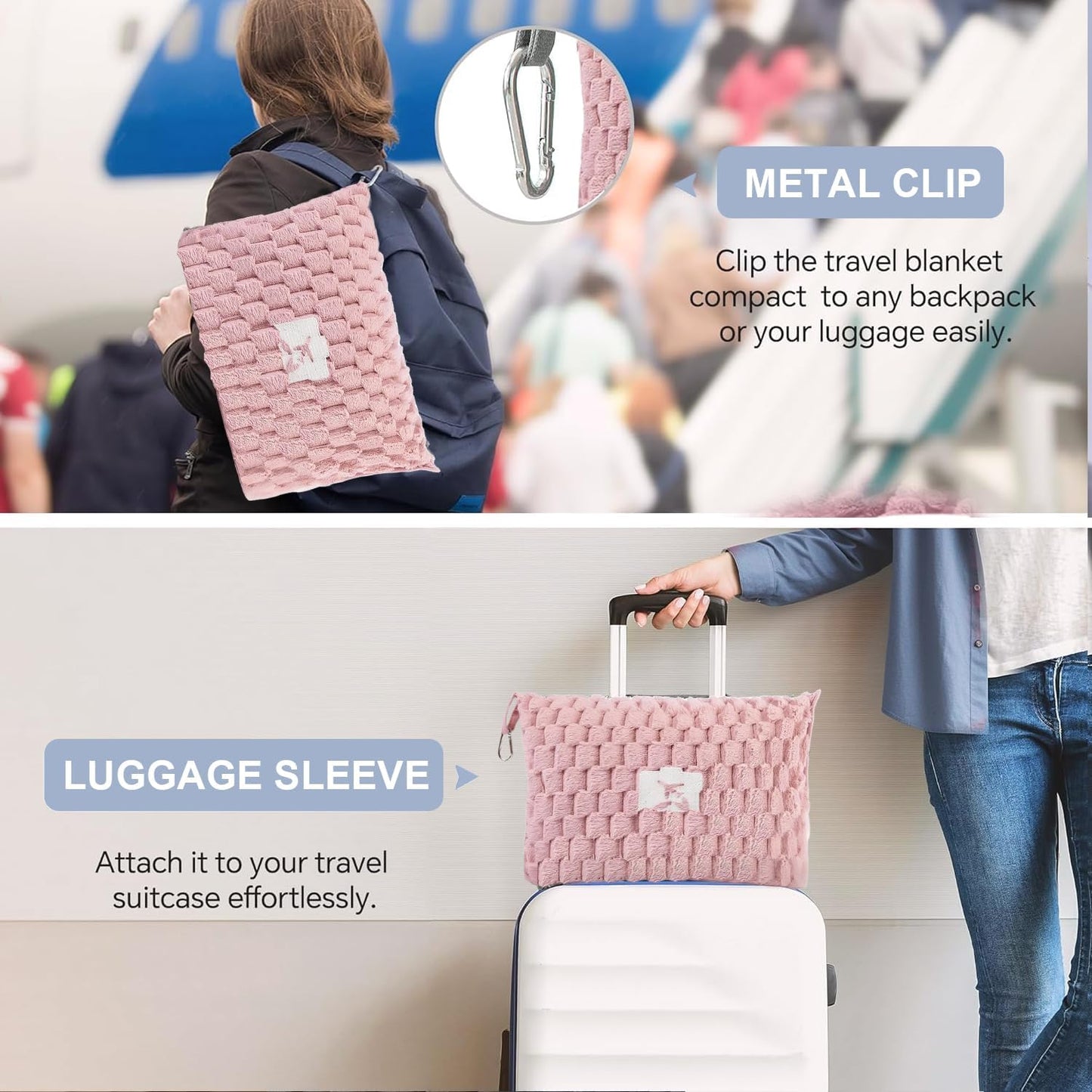 Packbar flanellresefilt med kuddficka och bagageslits – Trevora