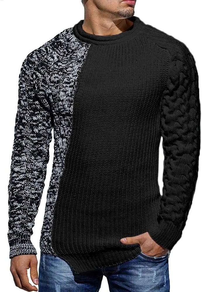 Herrenpullover, schwarz-grau, Strickmuster, Langarm, modisch, warm, Wintermode.