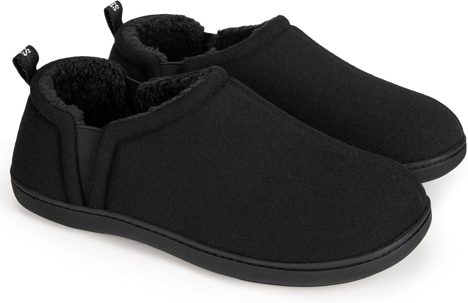 Schwarze Herren-Hausschuhe, warmes Fleece-Futter, rutschfeste Sohle, bequem, Wintermode.