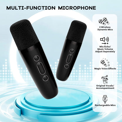 Bärbar mini-karaokemaskin med Bluetooth-högtalare och 2 trådlösa mikrofoner – Veylo