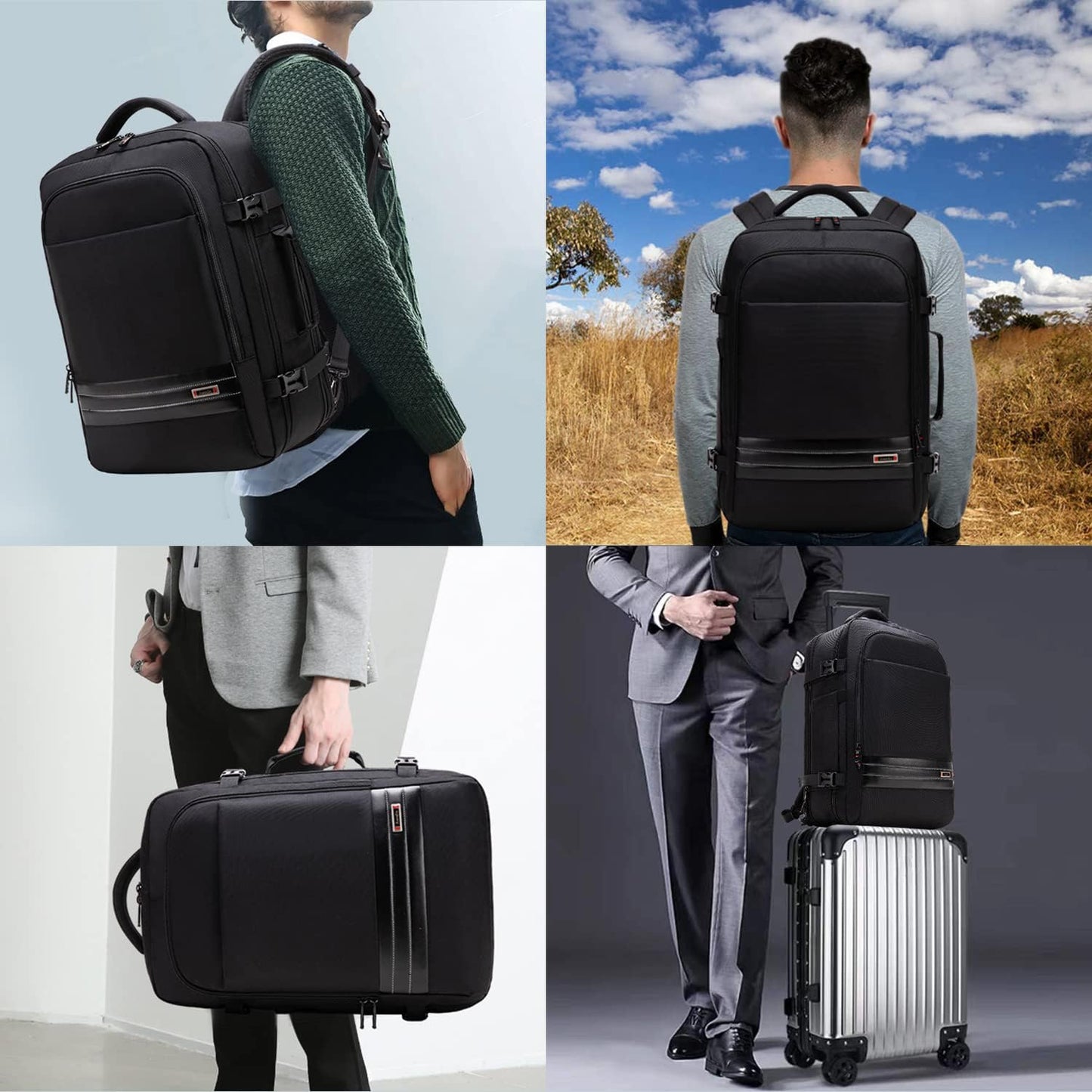 Expanderbar 45–55 l vattentät reseryggsäck med 46,5 cm laptopfack