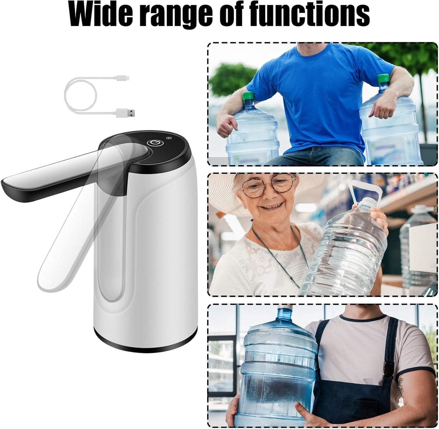 Bärbar vattendispenser, uppladdningsbar via USB – Hydravo (1+1 GRATIS)