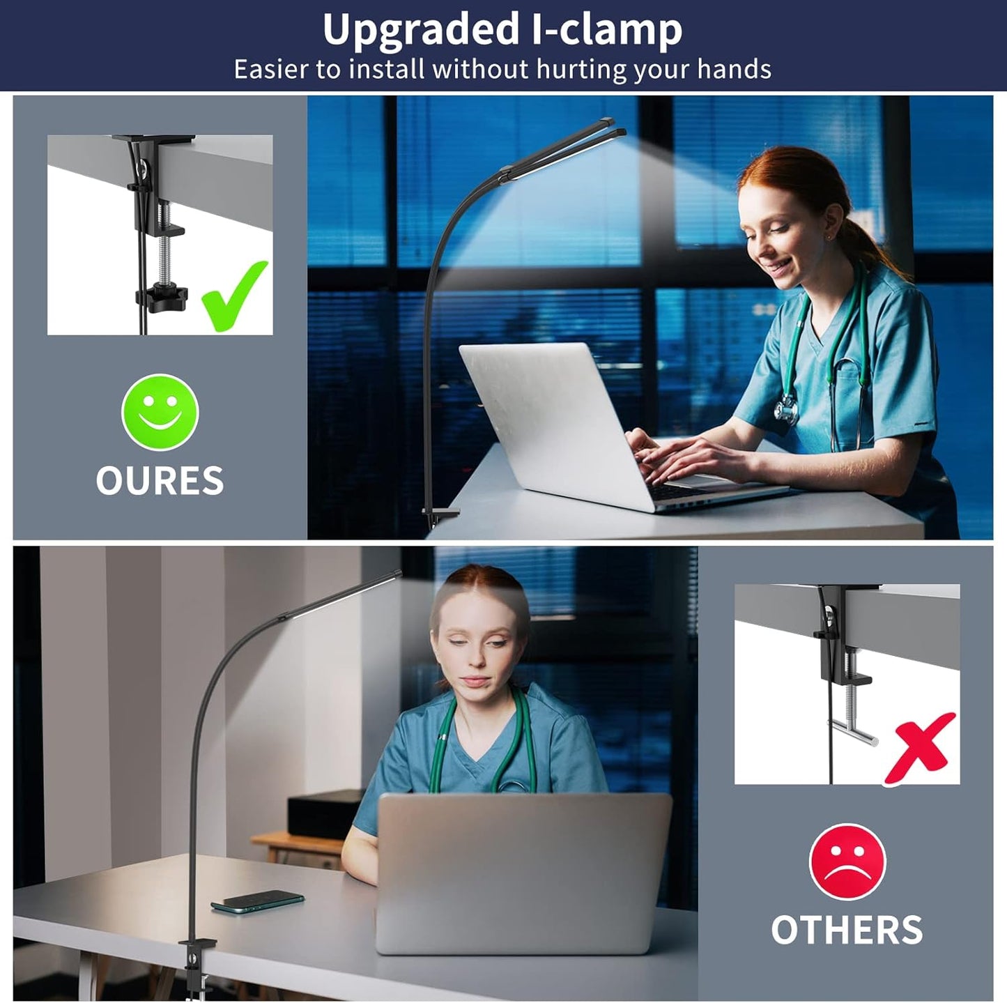 77 LED skrivbordsklämlampa med en 70 cm flexibel svanhals – Ravien