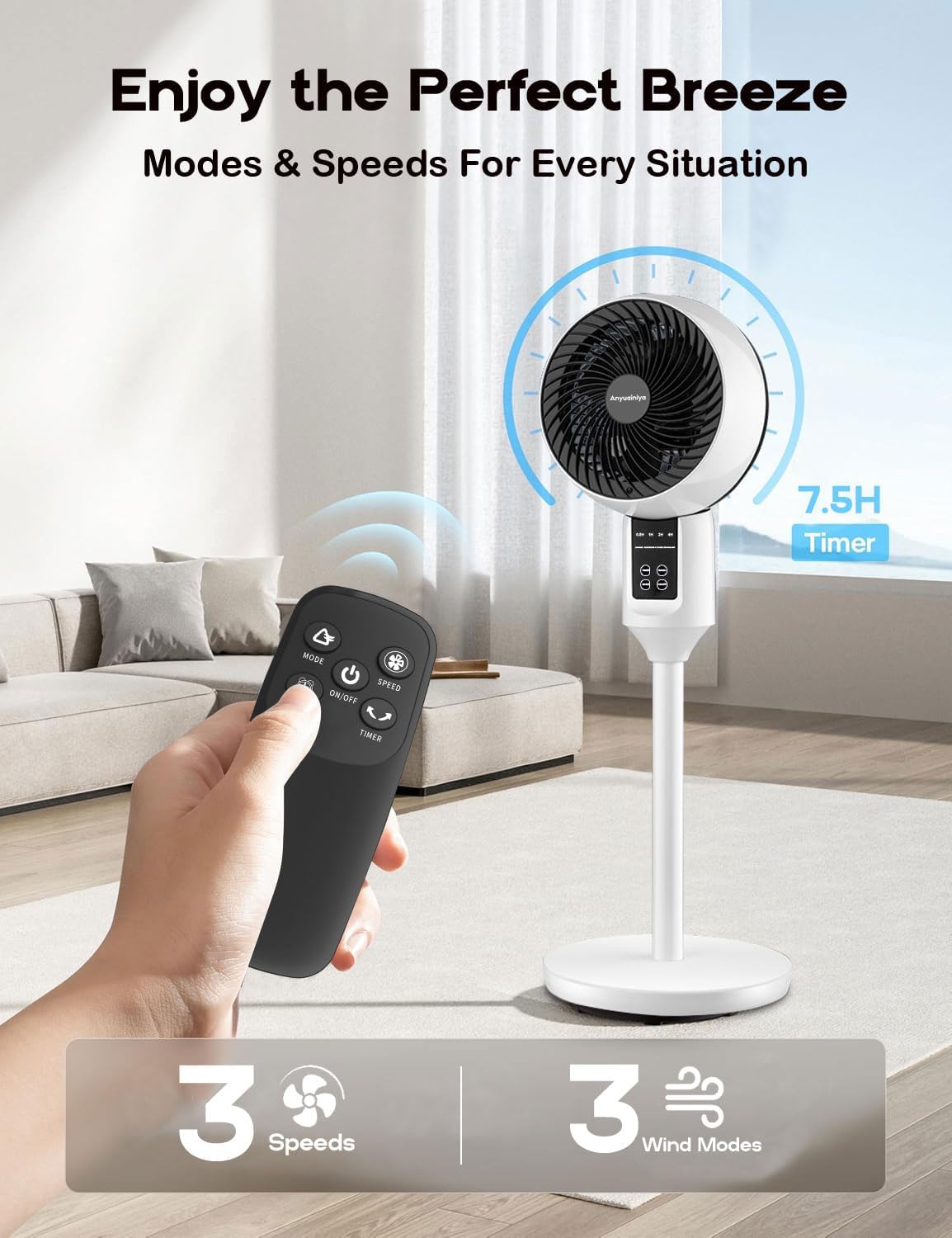 Justerbar golvfläkt med 3D-oscillation – Aerion
