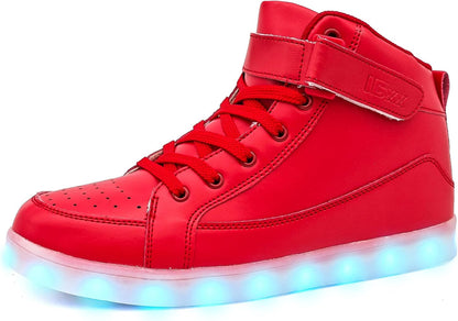 Roter LED-Sneaker für Kinder, leuchtende Sohle, Klettverschluss, modisch, bequem.
