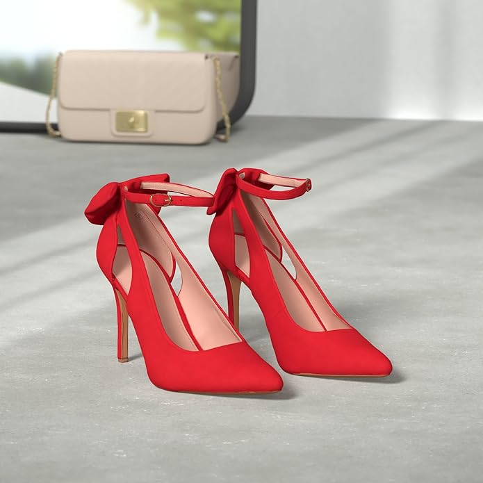 Rote Damen-High-Heels mit Schleife, elegantes Design, Stiletto-Absatz, modische Schuhe.