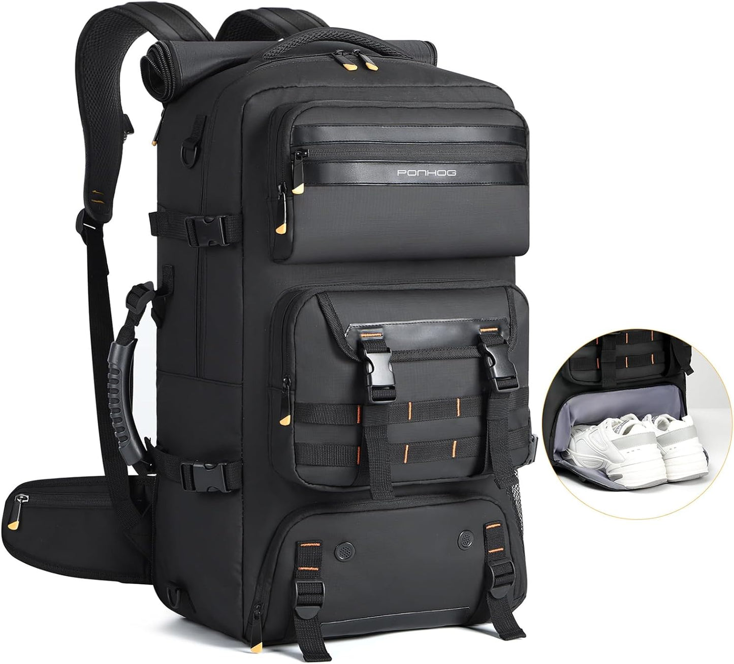 50L flygklar konvertibel reseryggsäck med skofack och USB-anslutning