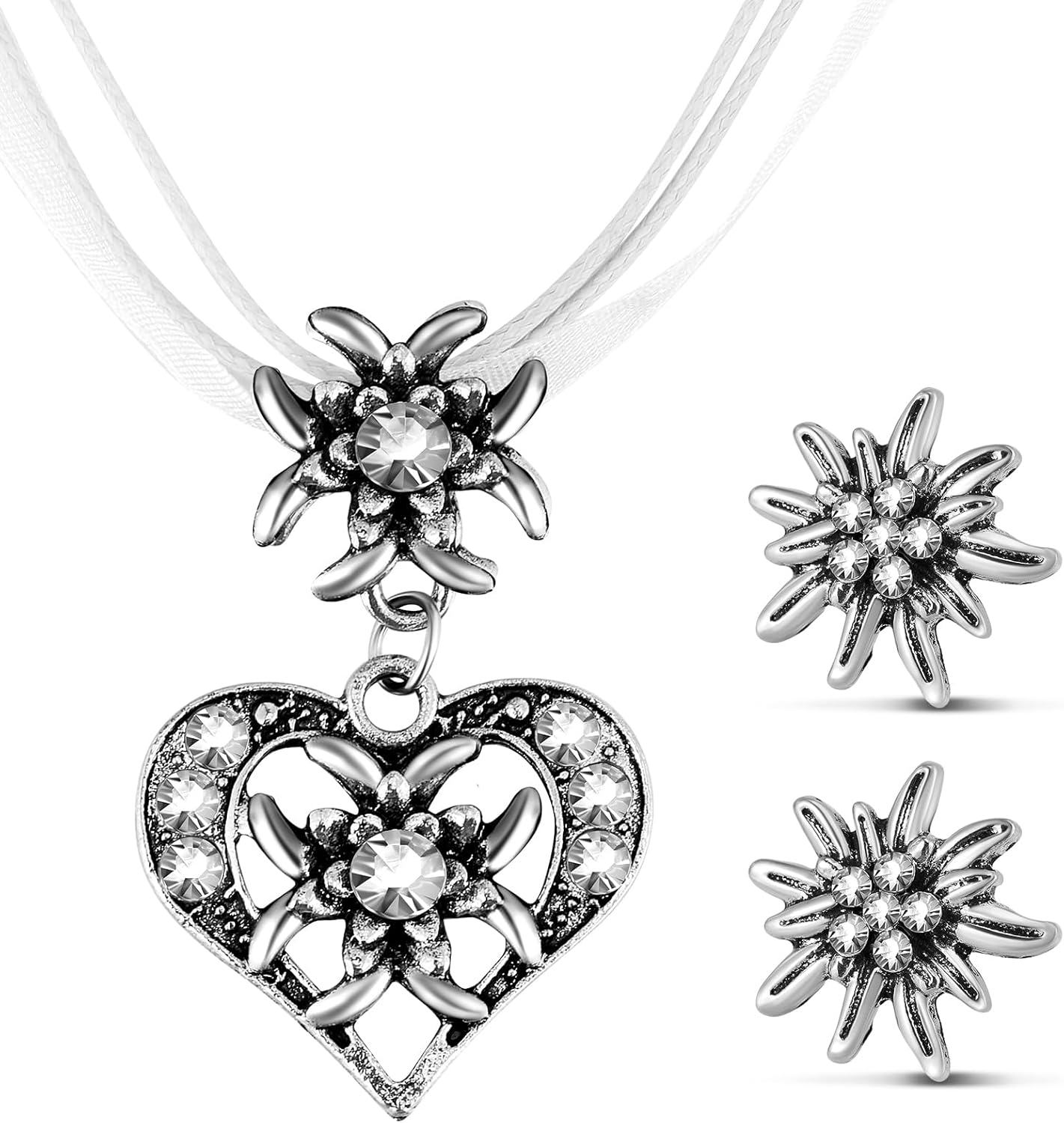 Edelweiß smyckeset med hjärtanhang – AlpenGlück Oktoberfest 2025