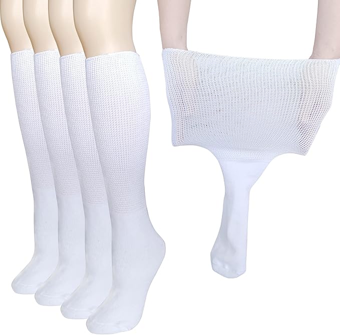 Weiße Kompressionsstrümpfe, atmungsaktiv, elastisch, 4er-Pack, für Damen und Herren.