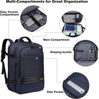 Expanderbar 45–55 l vattentät reseryggsäck med 46,5 cm laptopfack