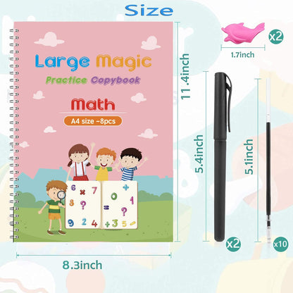 Großes magisches Mathe-Übungsbuch A4, 8-teilig, mit Stift, Kinder lernen Zahlen.