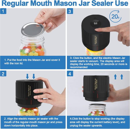 Elektrischer Mason Jar Sealer, schwarz, für Einmachgläser, luftdicht, Vakuumversiegelung.
