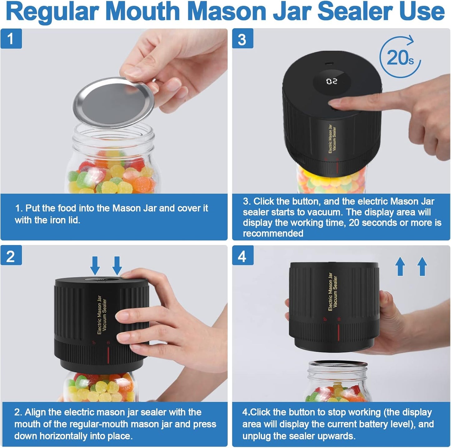 Elektrischer Mason Jar Sealer, schwarz, für Einmachgläser, Vakuumversiegelung, einfache Bedienung.