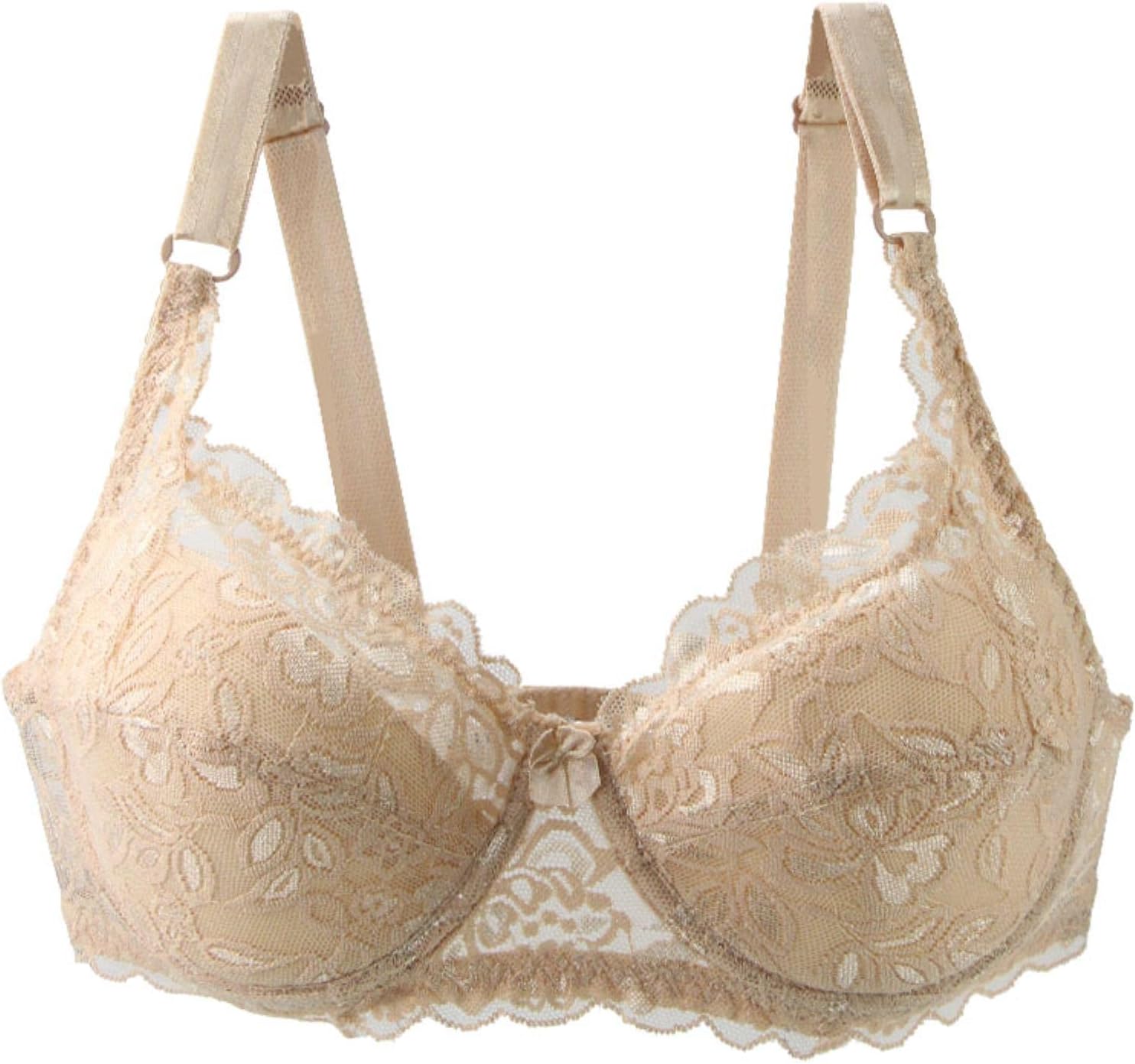 Beiger Spitzen-BH, verstellbare Träger, florales Muster, Damenunterwäsche, elegant, bequem.