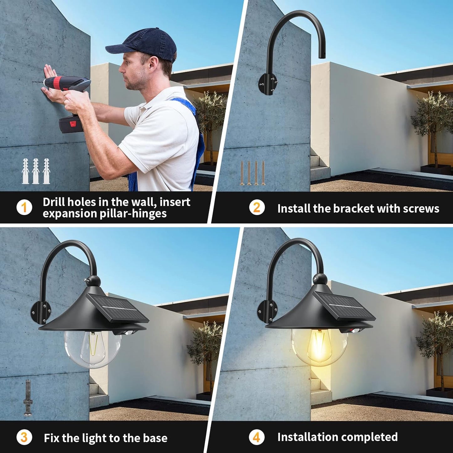Solcellsdriven rörelsesensor för ladugårdsväggar med 3 lägen och flexibel arm (2-pack) – Halden