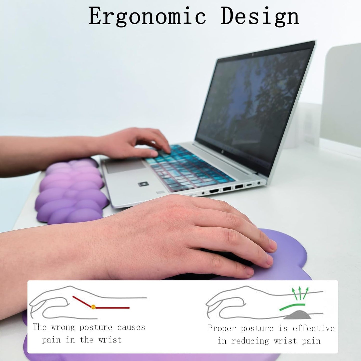 Molnformat ergonomiskt handledsstöd med musmatta och underlägg – Zeyora