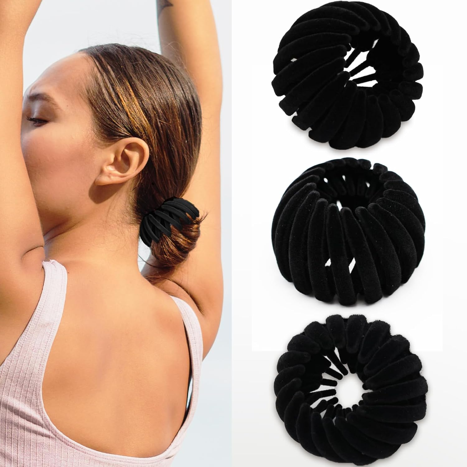 Schwarzer Samt-Haargummi, elastisch, für Damen, Haarstyling, 3er-Set, modisch, langlebig.
