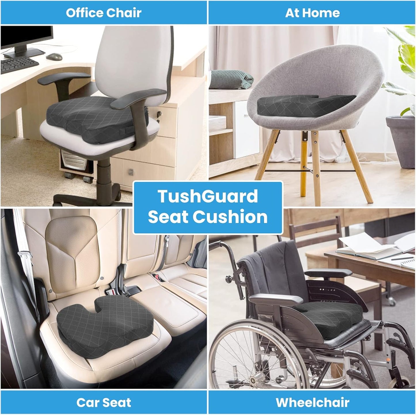 Orthopädisches Sitzkissen, ergonomisch, schwarz, für Büro, Auto, Rollstuhl, Zuhause.