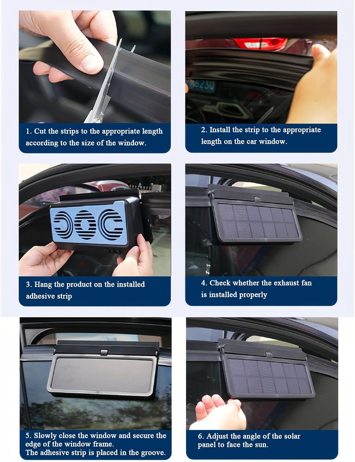 Solcellsdriven bilfönsterfläkt – dubbelkanalig ventilation, utsug och kylningstillbehör – Aurovent