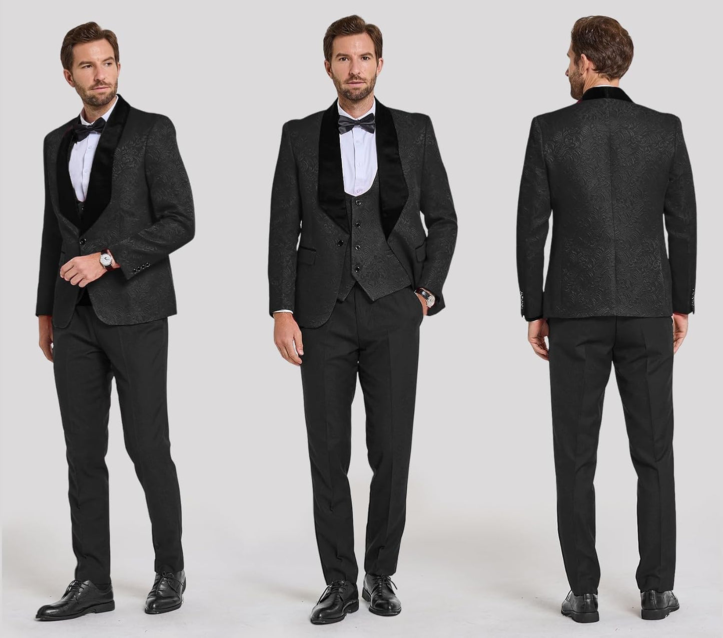 Männer Smoking Anzug, schwarz, elegant, mit Weste und Fliege, ideal für formelle Anlässe.
