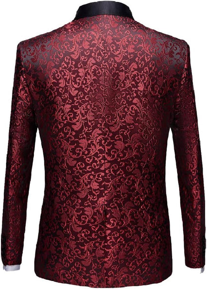 Roter Brokat Smokingjacke Herren, florales Muster, festlich, elegant, Anzugjacke, Hochzeit.