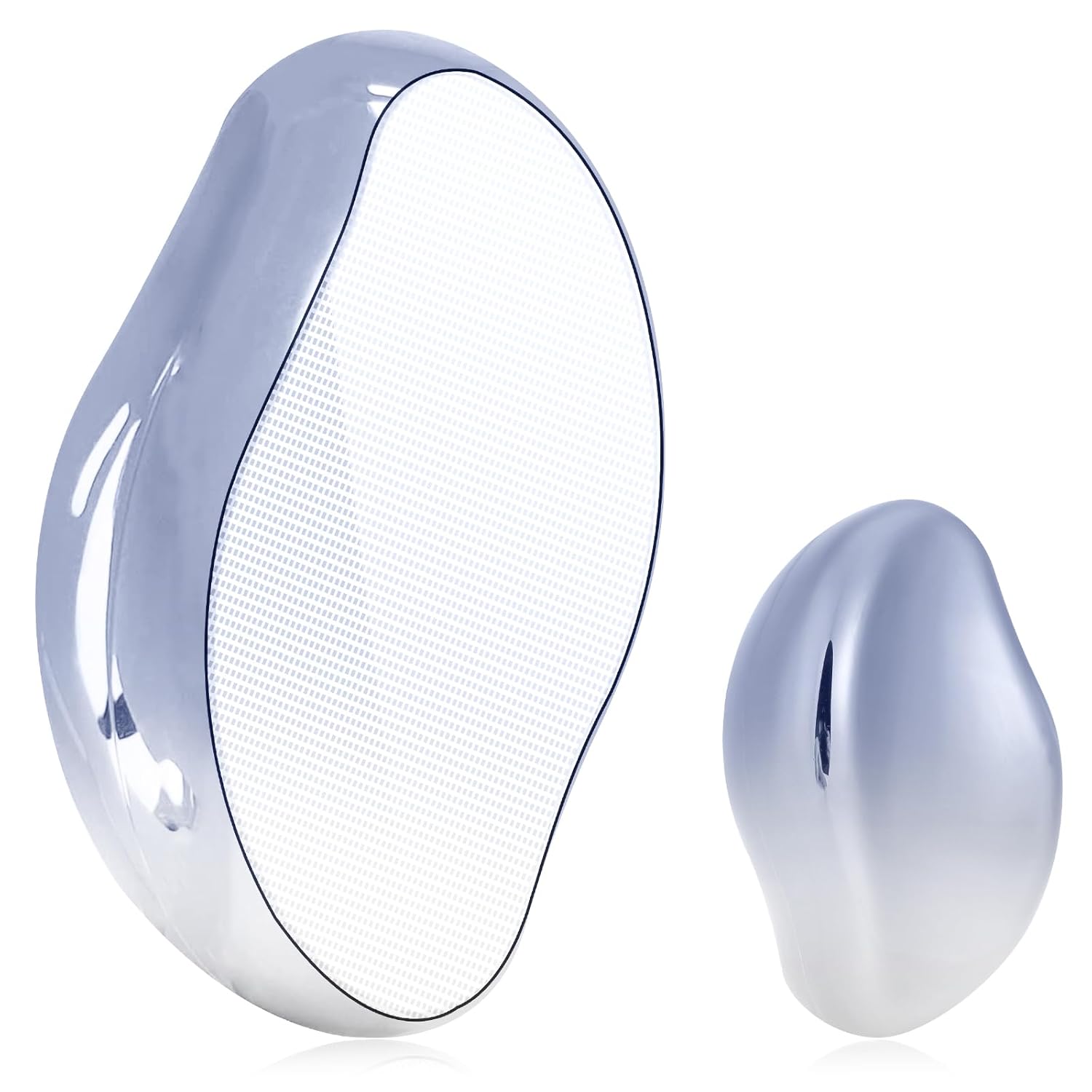 Silberne Haarbürste, ergonomisch, entwirrend, für glattes Haar, glänzende Oberfläche.