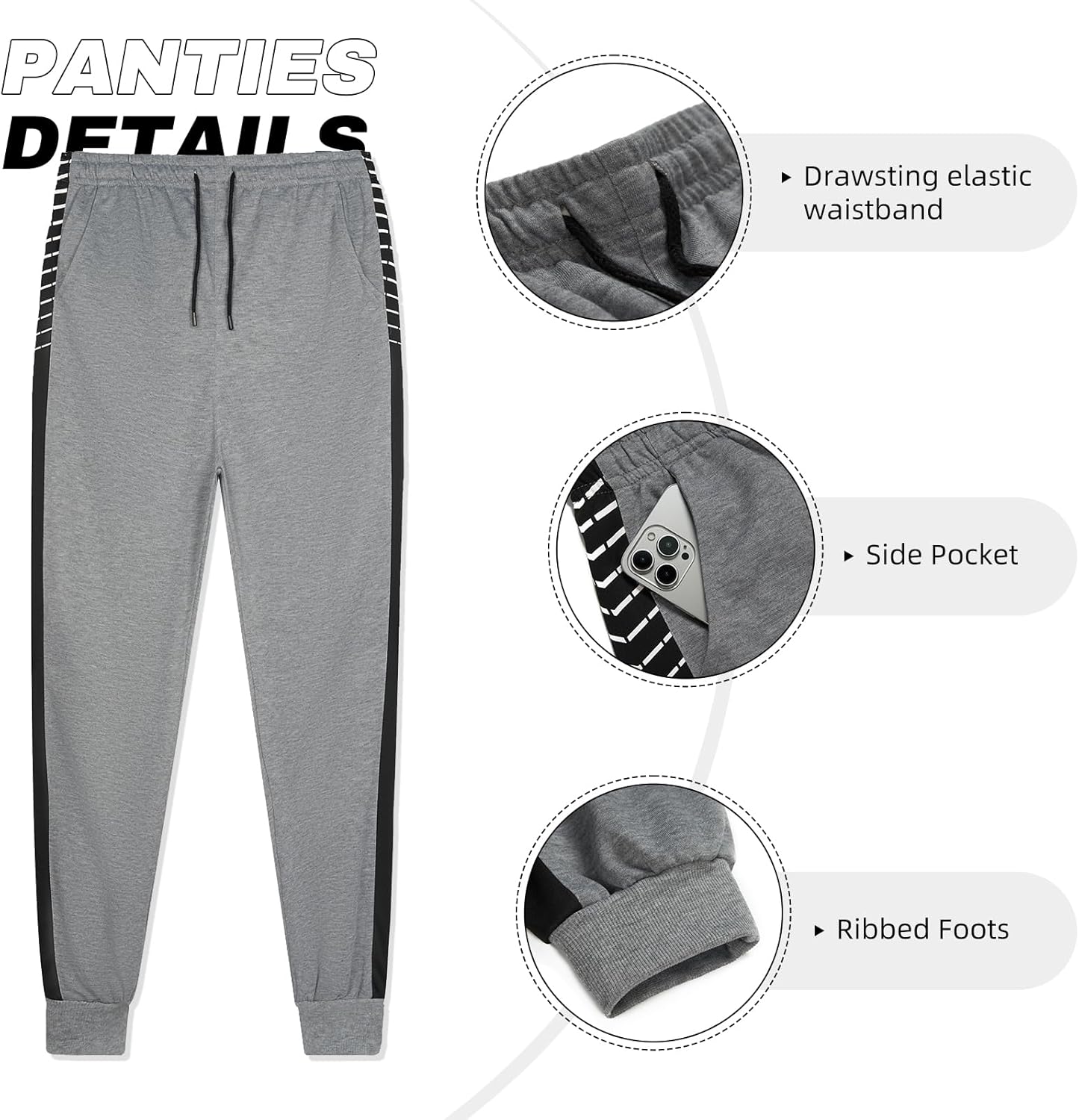 Graue Jogginghose mit Kordelzug, Seitentasche, gerippten Bündchen, elastischem Bund.