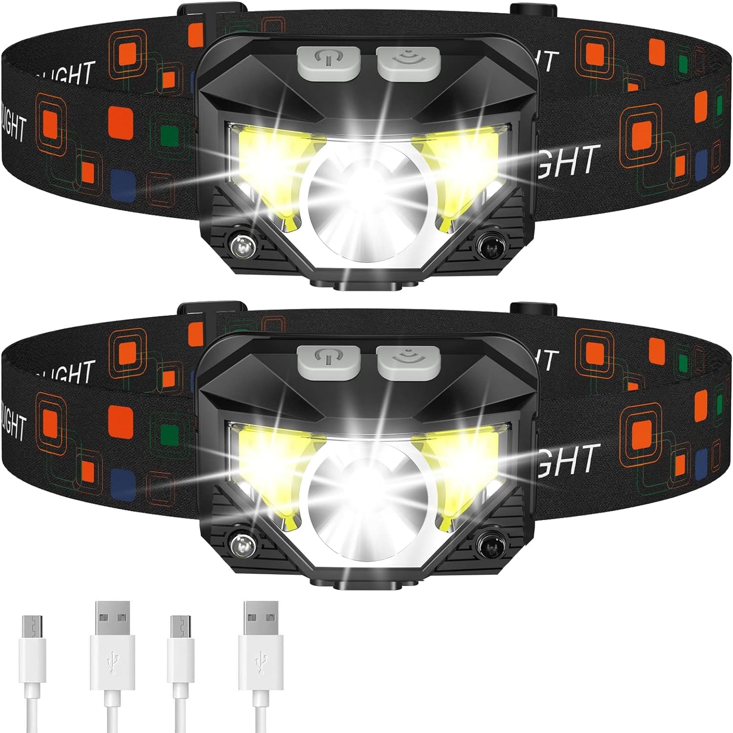 2-pack Ultra-ljus återuppladdningsbar LED-huvudlampa med rörelsesensor – Lumivor