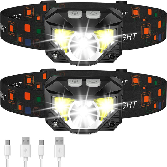 2-pack Ultra-ljus återuppladdningsbar LED-huvudlampa med rörelsesensor – Lumivor