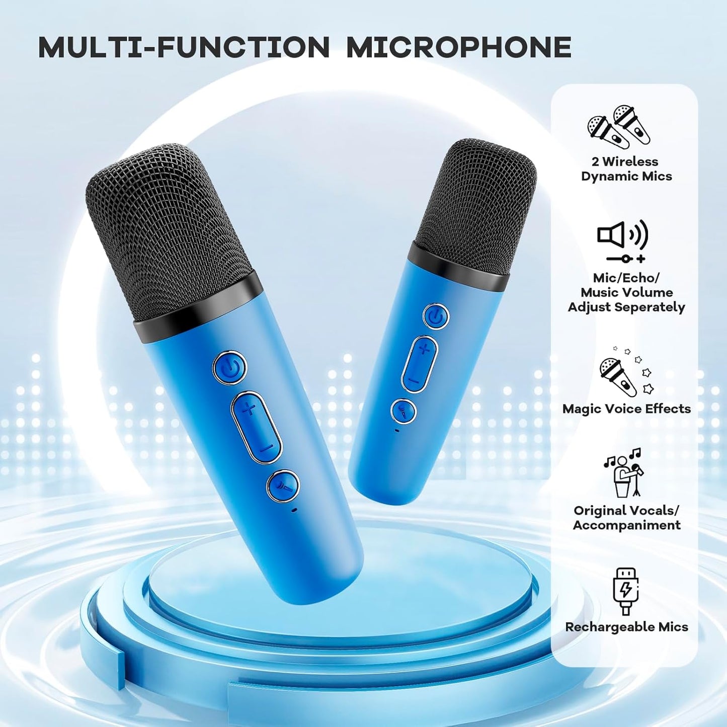 Bärbar mini-karaokemaskin med Bluetooth-högtalare och 2 trådlösa mikrofoner – Veylo