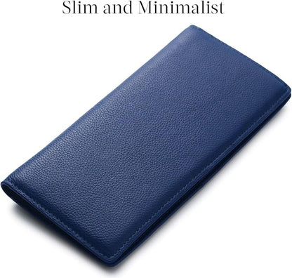 Blaue Lederbrieftasche, schlankes minimalistisches Design, Herren-Geldbörse, elegant.