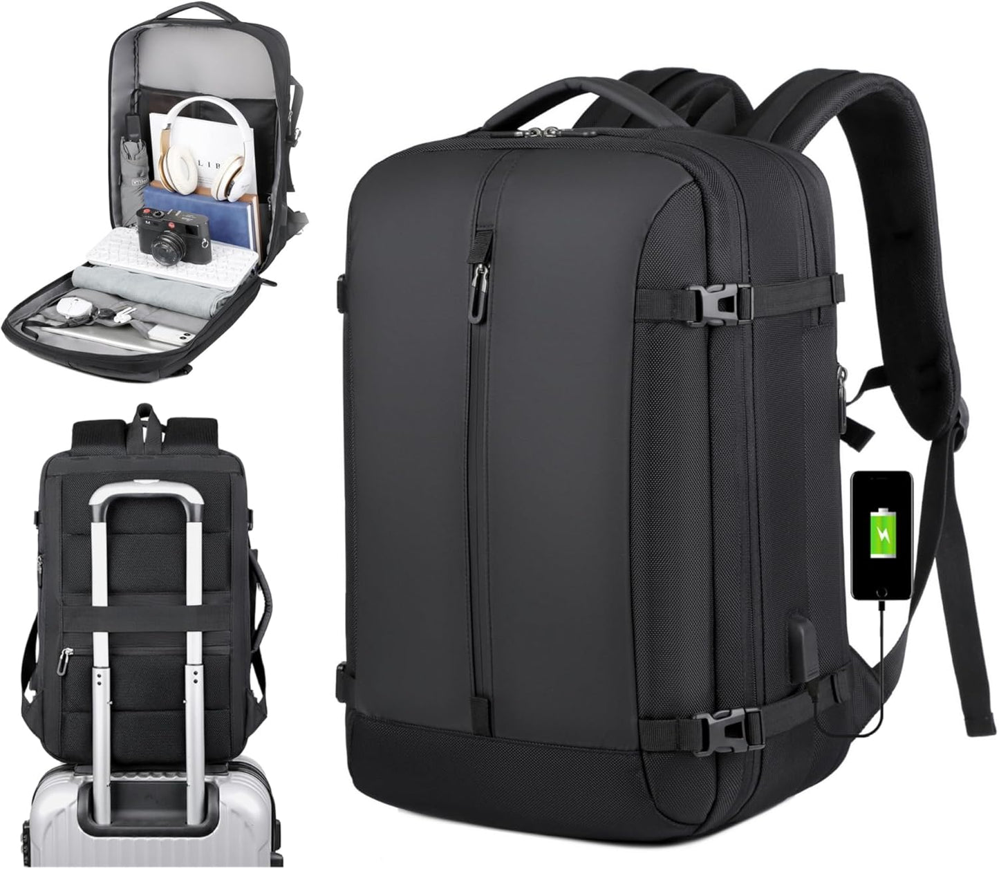 40 L expanderbar vattentät reseryggsäck med USB-port och 17-tums laptopfack – AirVoyage