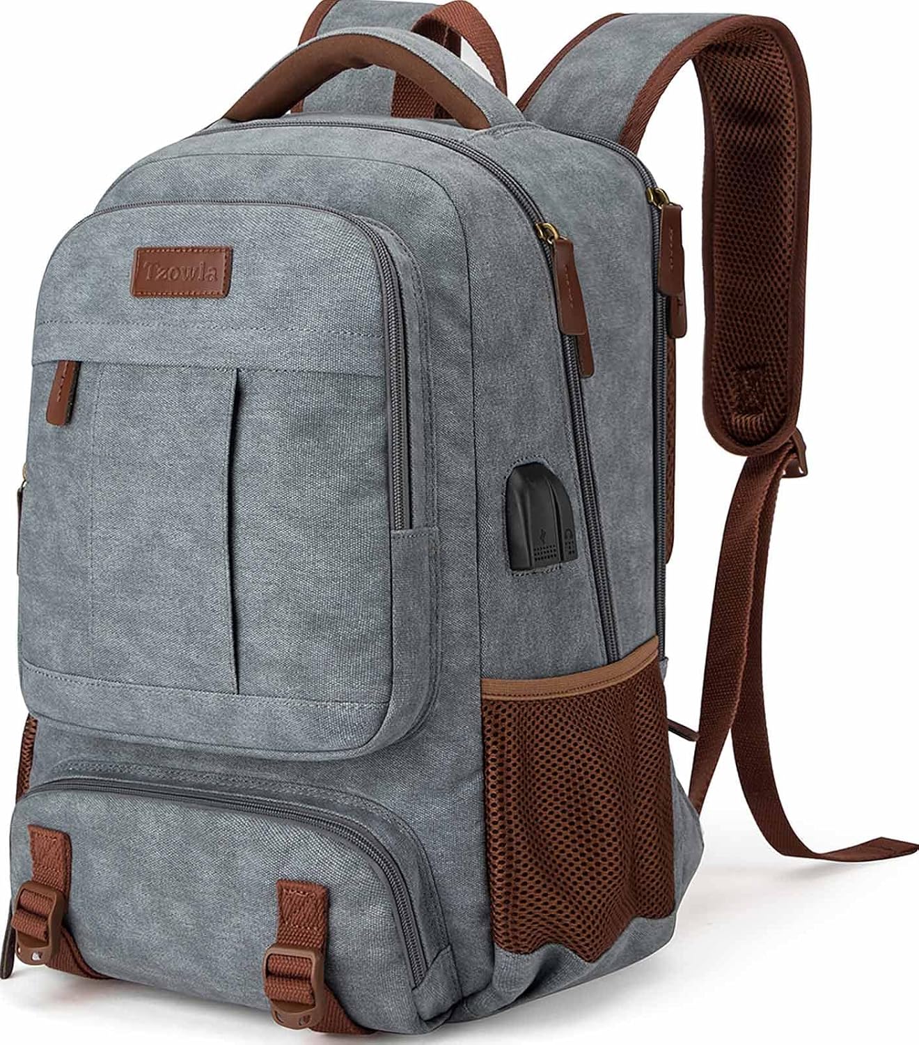 Stöldsäker canvas laptop- och resryggsäck med USB-anslutning – Passar för laptops upp till 43,94 cm